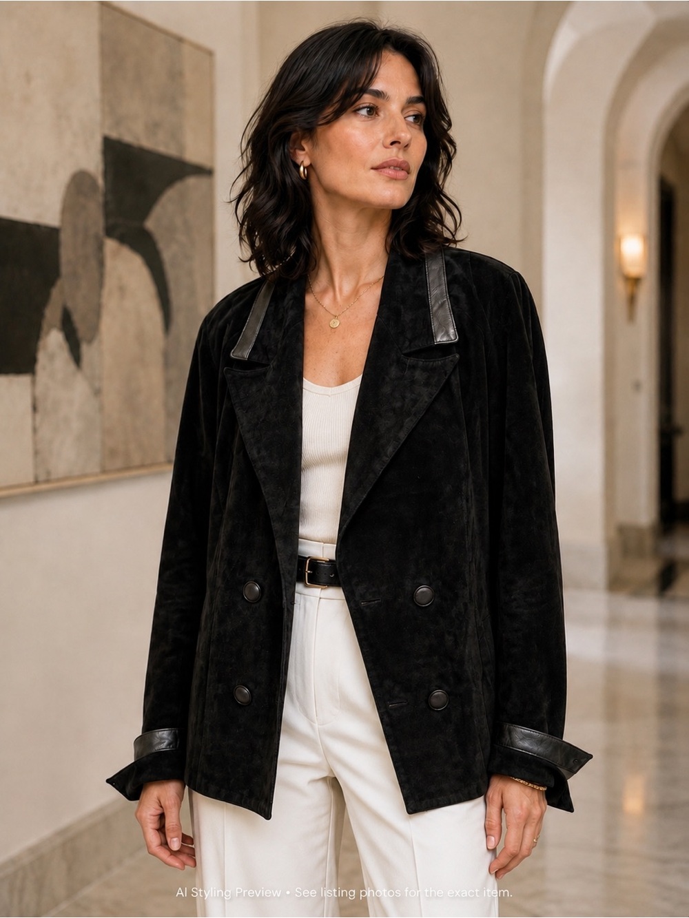 Danier Vintage Black Suede Leather Blazer Women’s L Double Breasted